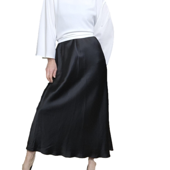 Ann Taylor Dresses & Skirts - Size 8T Vintage Maxi skirt A-line skirt Slip skirt Satin Black ANN TAYLOR #46